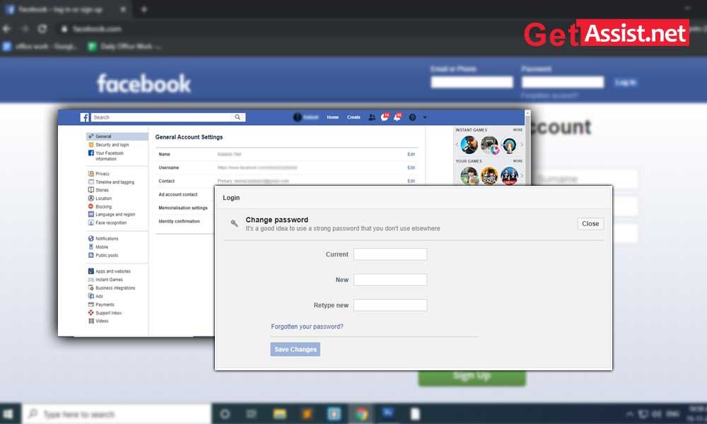 how to change facebook password on mobile desktop