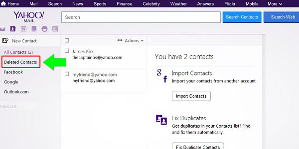 Deleted Yahoo Mail Contacts