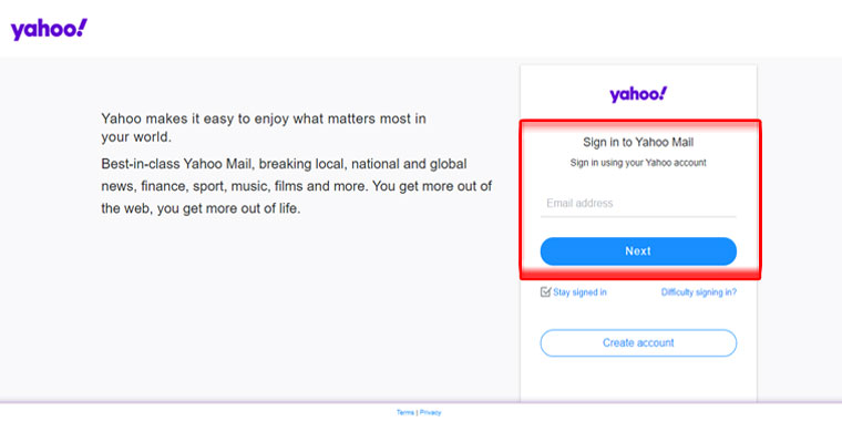 enter yahoo email id