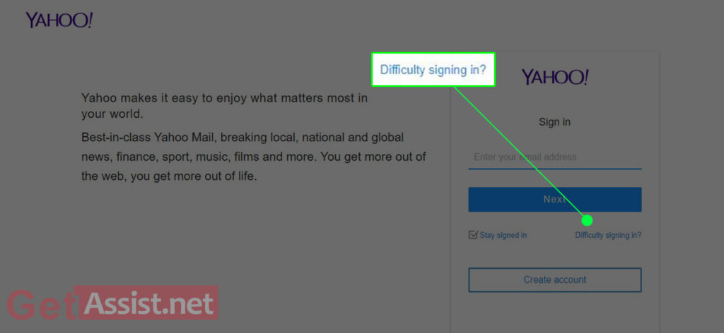 Yahoo Difficulty signing in