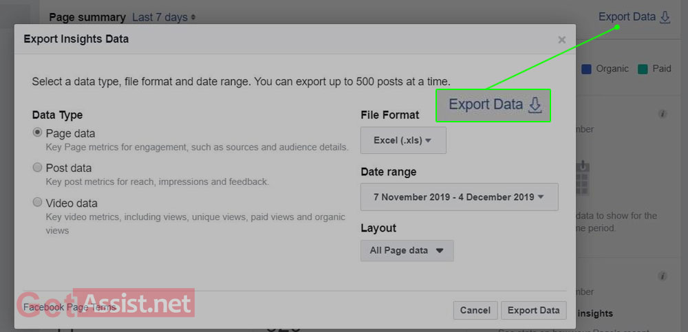 Export Insights Data of Facebook  page