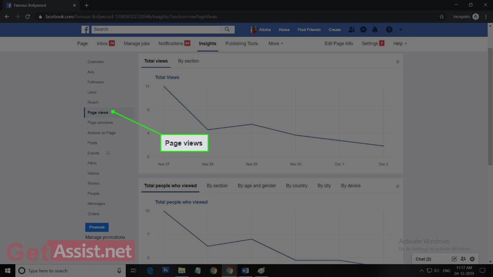 Page views of facebook page