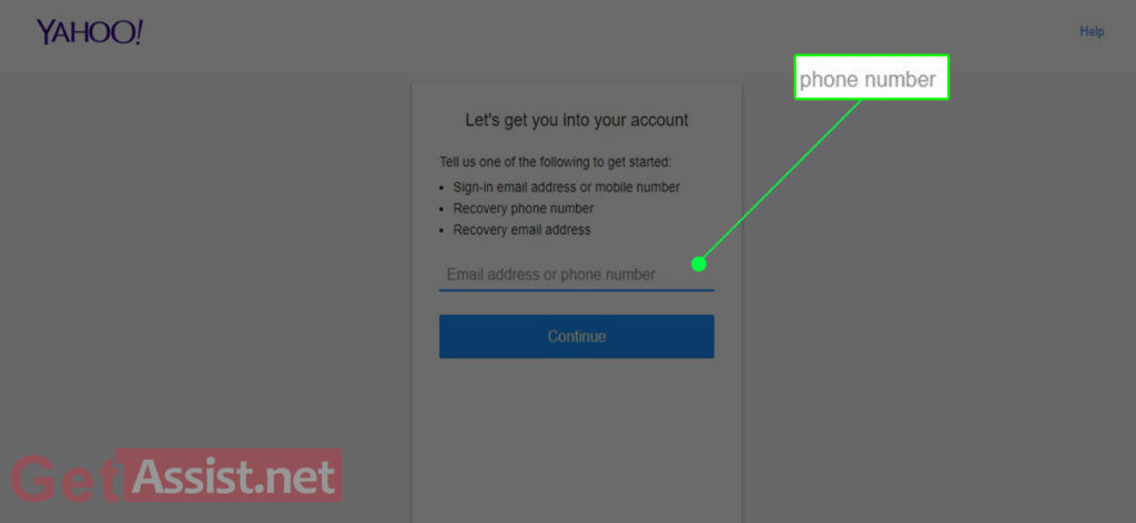 enter yahoo phone number