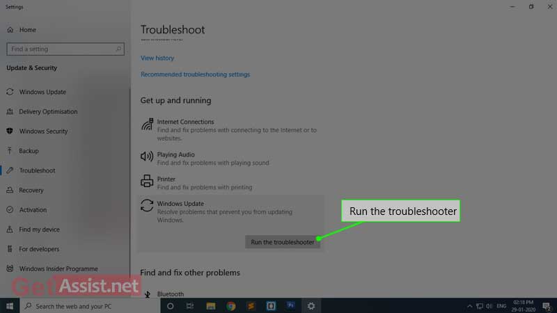 Click on run the troubleshooter
