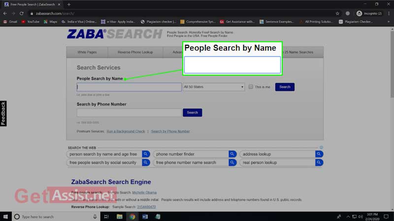 Search someone by entering first or last and middle name in ‘People Search by Name’ field