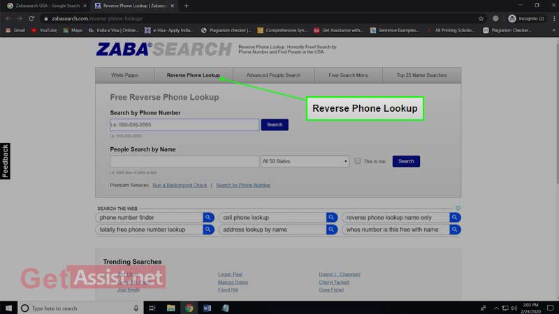 Use ‘Reverse phone lookup’ option to get information about someone name, address that are related to the 10-digit phone number you enter inside the ‘Search box