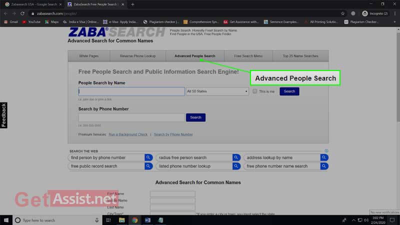 Use ‘Advanced search’ option to search someone by name, middle name, last name, city, state or zip code