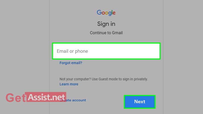 Enter your email address or phone number and click on next