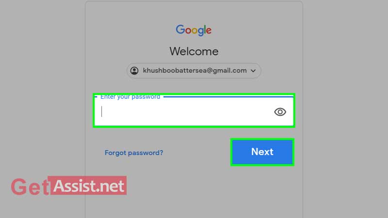enter your Gmail password and click on next