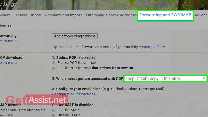 Click on forwarding and POP/IMAP option and select ‘keep Gmail’s copy in the inbox’