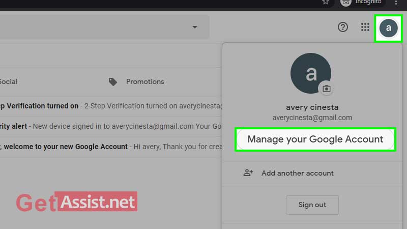 go to gmail profile and click manage your google account