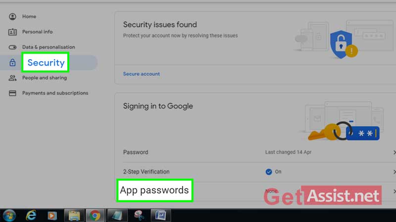 go to security and click on app passwords option