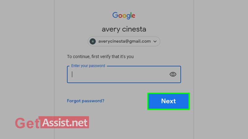 enter the gmail password and click next