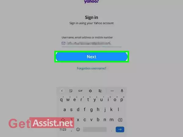 enter your Yahoo username or press on next