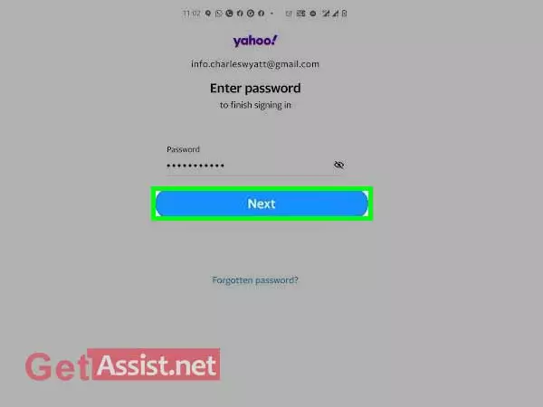 type your password or press on next