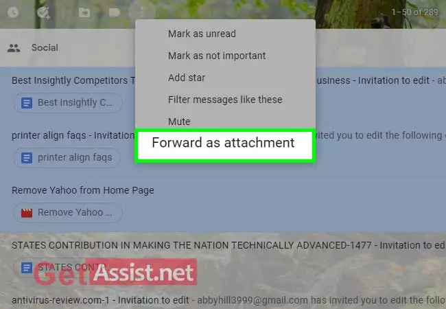 click forward as attachment