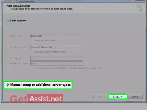 Select manual setup or additional server types, click next