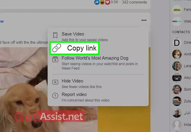 Click on copy link option given in the menu