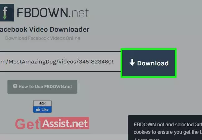 Visit fbdown.net, paste the link, click download