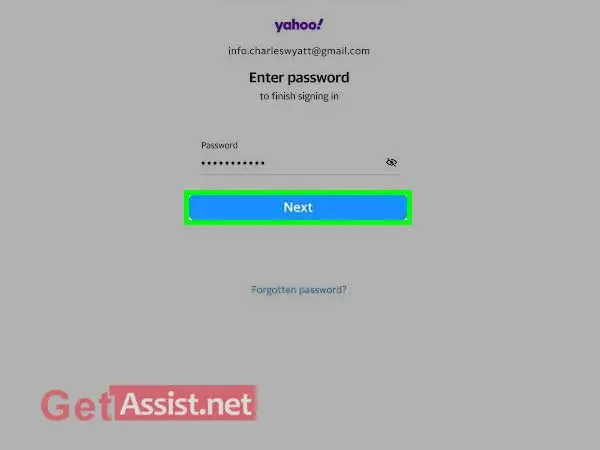enter your Yahoo mail password and tab on next
