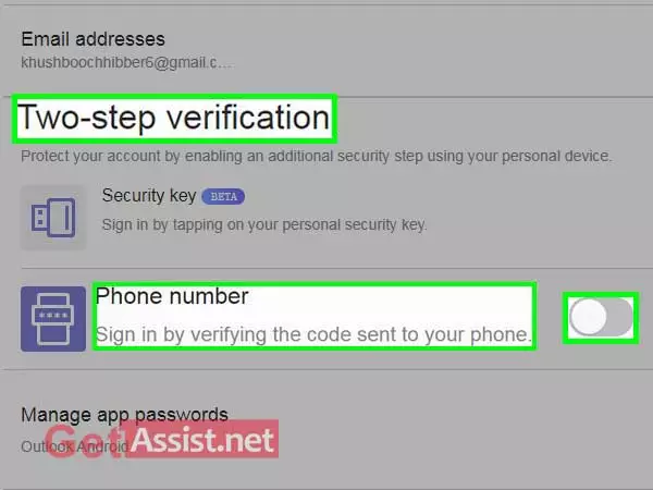 see the two-step verification and enable phone number for verification