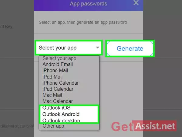 Now select your app or generate password