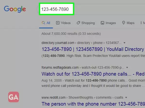 Enter the number in google search bar