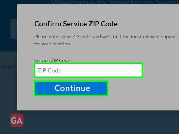 Enter zip code and click on contiue