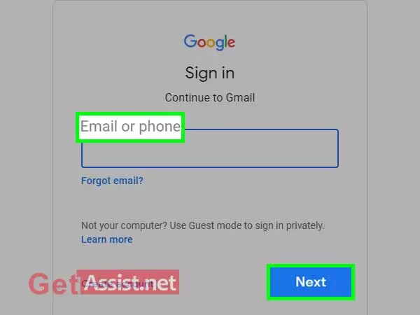 Enter your Gmail id or phone number