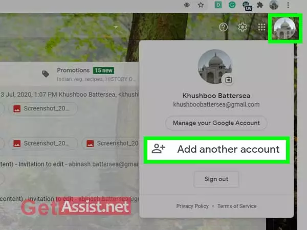 Go to Gmail profile and click add another account
