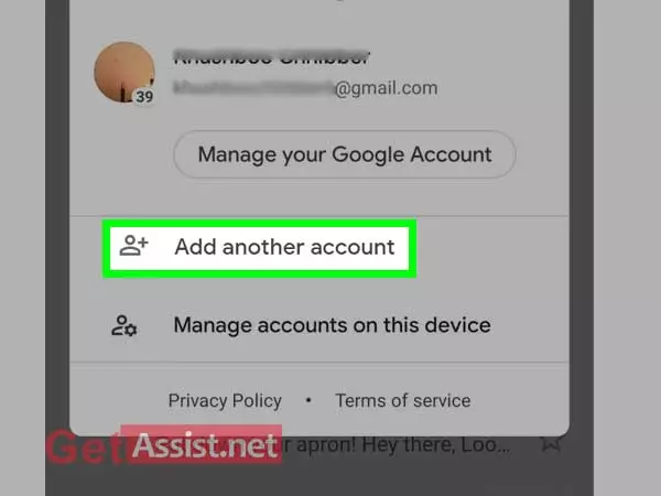 Go gmail app profile and press on add another account