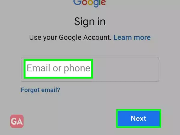 Enter Gmail id or tab on next
