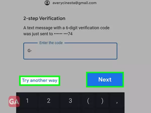 Enter the 6-digit code and click on next