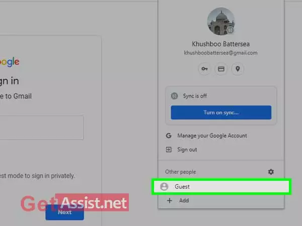 Open chrome and click on guest