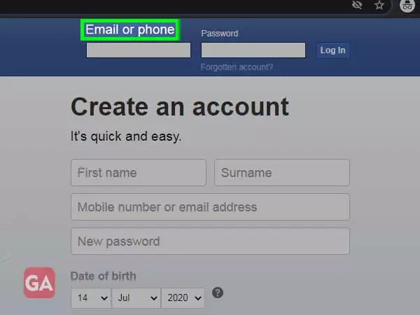 Enter the email or phone number linked to Facebook