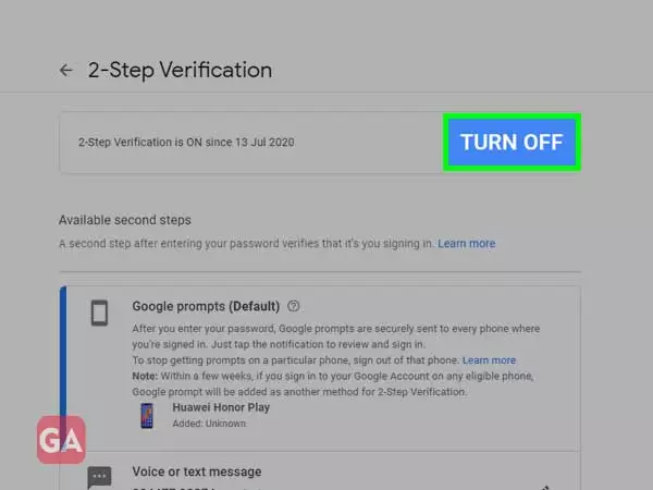 Turn off 2-step verification