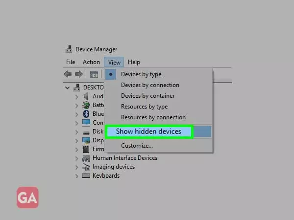 Click on ‘show hidden devices’