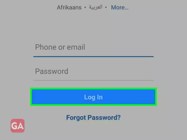 Enter the phone number or email to log in to facebook