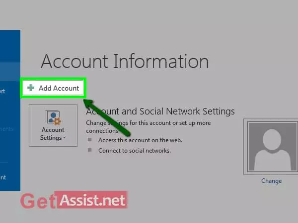 In Outlook, click on File and then, on Add Account option