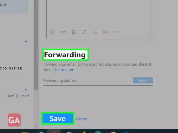 Tab on forwarding option or press on save