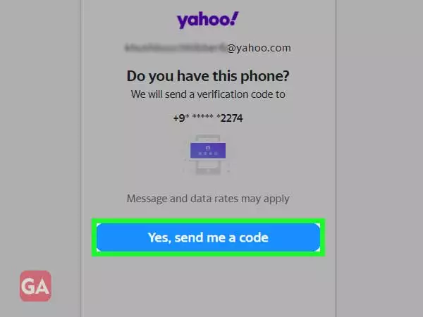 Click on Yes, send me a code