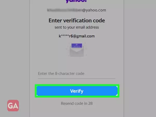 Enter the code and verify your Yahoo account