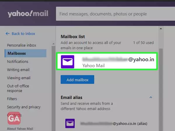 Tab on Yahoo email address or click on edit settings