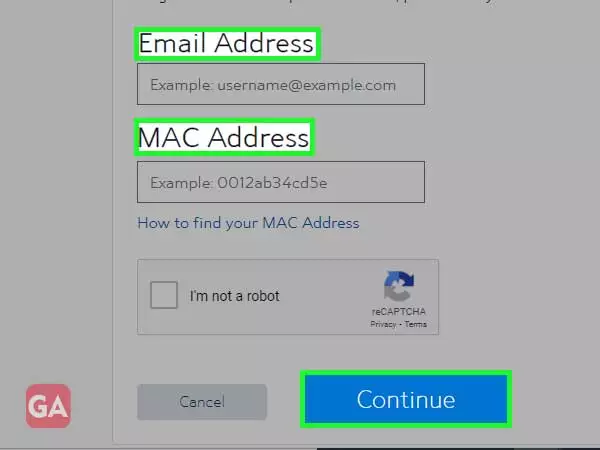 Enter Roadrunner email address or Mac address