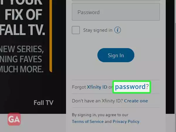 Go to Xfinity Forgot password link