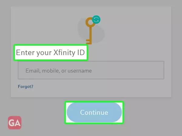 Enter the Xfinity id and click on continue