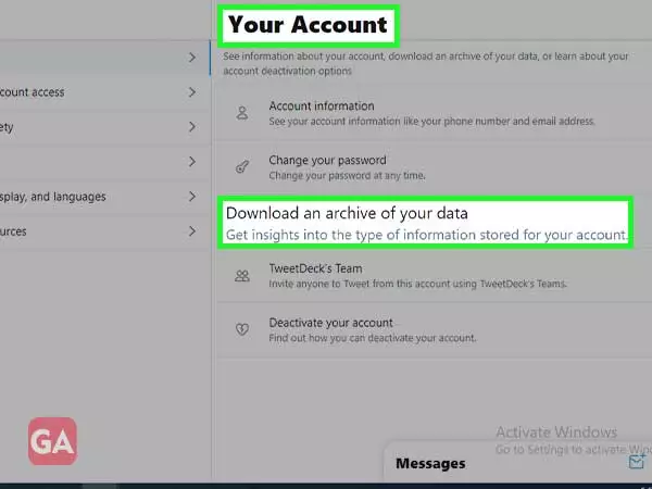 Look for 'download a file of your data' in the 'your account' section