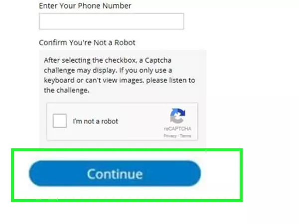 Enter your phone number or fill the captcha and click on next