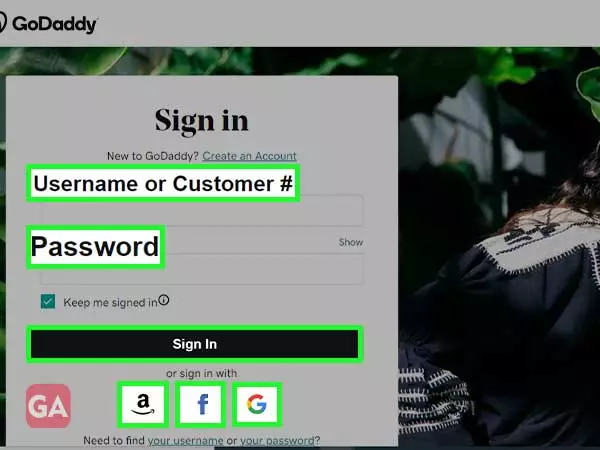 Enter your godaddy username or password