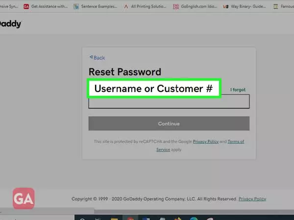 Enter Godaddy Username or Customer Number